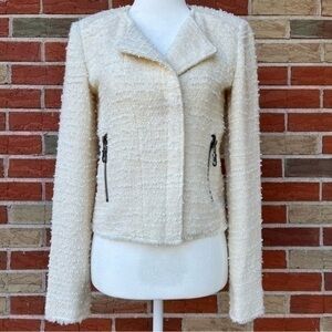 Truth and Pride Boucle Double Zipper Cream White Long Sleeve Moto Jacket 🧥